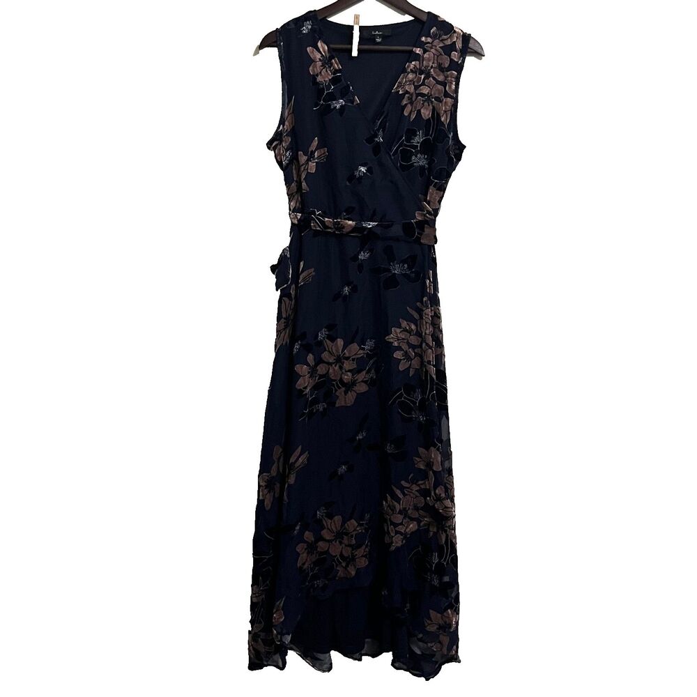 Lulus Velvet Floral Burnout Sleeveless Wrap Midi Goth Fairy Dress SZ L